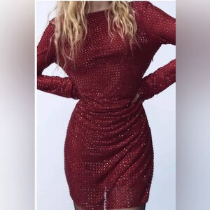 ZARA NEW RHINESTONE TULLE DRESS XL NWOT